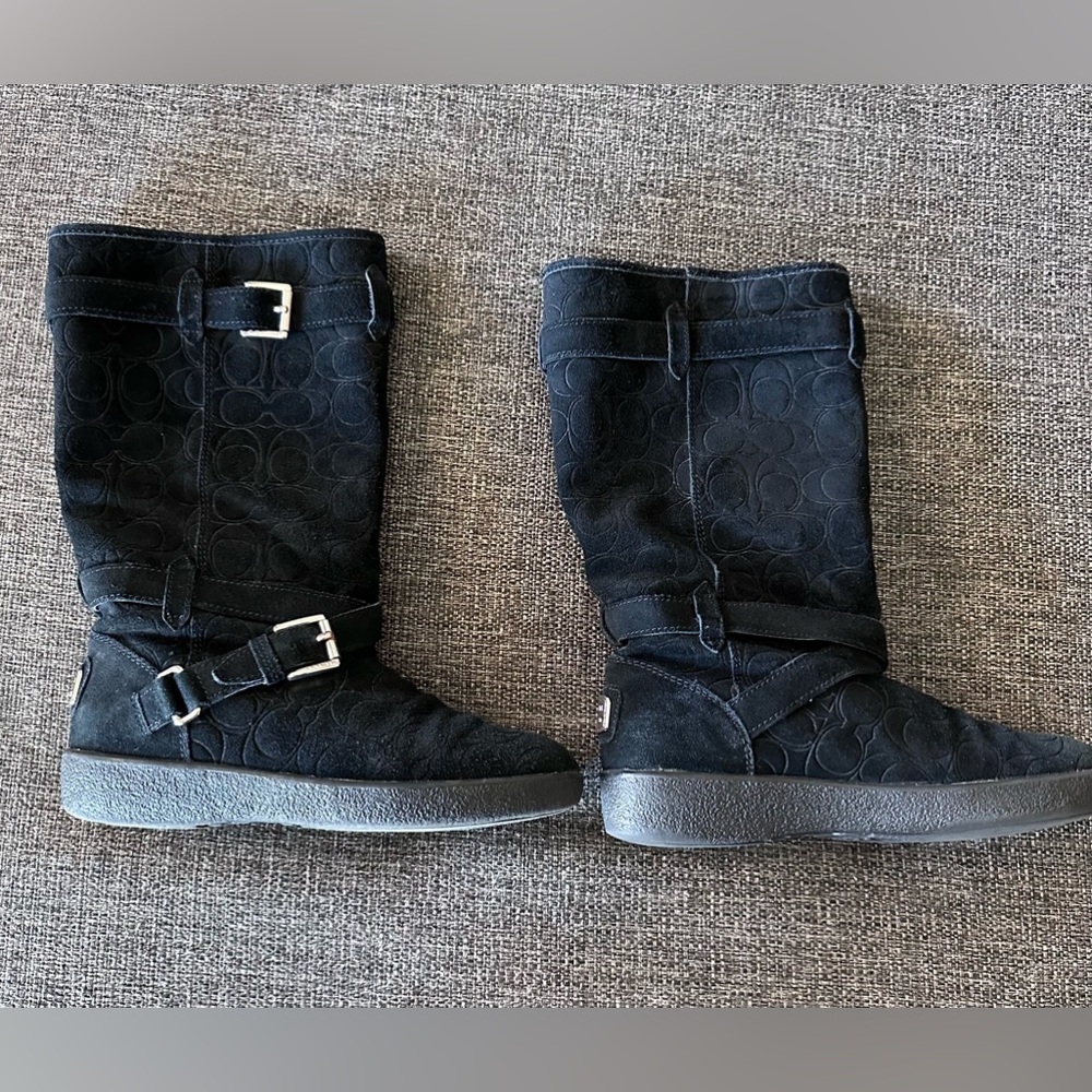 COACH THELMA BLACK SUEDE LOGO BOOT SIZE 6.5B